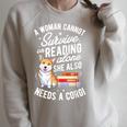 A Woman Cannot Survive On Reading Alone T Shirt Corgi Book Raglan Sleeve Sweatshirt Heather Forest
