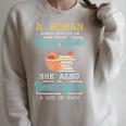 Woman Survives On Books And Yarn Crocheter Crocheting Raglan Sleeve Sweatshirt Heather Forest