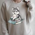 Women's Adorable Watercolor Husky Puppy Dog Reading Books Raglan Sleeve Sweatshirt Heather Forest Women's Adorable Watercolor Husky Puppy Dog Reading Books Raglan Sleeve Sweatshirt Heather Forest