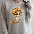 Women's Baby Lizard Small Book Reading Reptile Graphic Portrait Raglan Sleeve Sweatshirt Heather Forest