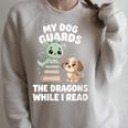 Women's Cute Fantasy Book Reader Apparel Dog Dragon Bookish Magic Raglan Sleeve Sweatshirt Heather Forest