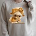 Women's Cute Lamb Reading Book Lover Animal Graphic Baby Sheep Open Raglan Sleeve Sweatshirt Heather Forest