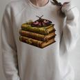 Women's Dark Academia Vintage Book Stack Gothic Moth Raglan Sleeve Sweatshirt Heather Forest