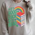 Women's Its Good Luck To Read Rainbow Reading Books Raglan Sleeve Sweatshirt Heather Forest