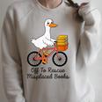 Women's Librarian Goose Book Lover Humor Reading Goose Raglan Sleeve Sweatshirt Heather Forest