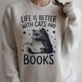 Women's Life Is Better With Cats And Books Cat Raglan Sleeve Sweatshirt Heather Forest