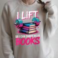 Women's I Lift So I Can Carry More Books Reader Gym Book Lover Raglan Sleeve Sweatshirt Heather Forest