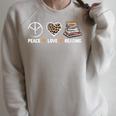 Women's Peace Love Reading Book Reader Book Lover Vintage Bookworm Raglan Sleeve Sweatshirt Heather Forest