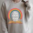 Women's Rainbow Book Saying Take A Look Its In A Book Raglan Sleeve Sweatshirt Heather Forest