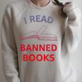 Women's I Read Banned Books Bluegrey-Red Literature Activist Raglan Sleeve Sweatshirt Heather Forest