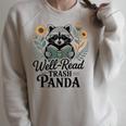 Women's Well Read Trash Panda Book Lover Raccoon Raglan Sleeve Sweatshirt Heather Forest
