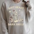 Women's Soft Heart Dark Shelf Dark Romance Book Lover Skeleton Goth Raglan Sleeve Sweatshirt Heather Forest