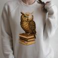 Women's Wise Owl Monocle Books Scholar Academic Art Raglan Sleeve Sweatshirt Heather Forest