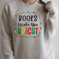 XboE Books Make Bright Christmas Light Merry Xmas Bookworm Raglan Sleeve Sweatshirt Heather Forest XboE Books Make Bright Christmas Light Merry Xmas Bookworm Raglan Sleeve Sweatshirt Heather Forest