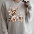 Yorkie Dog Moms Iced Coffee And Books Yorkshire Terrier Raglan Sleeve Sweatshirt Heather Forest