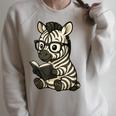 Zebra Reading Book Lover Raglan Sleeve Sweatshirt Heather Forest