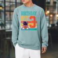 3 Year Old Birthday Boy Book Worm Reading Birthday Party Raglan Sleeve Sweatshirt Cardinal