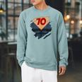 71st Birthday Comic Book Hero Born In 1954 Raglan Sleeve Sweatshirt Cardinal