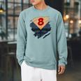 8th Birthday Comic Book Superhero Born In 2017 Raglan Sleeve Sweatshirt Cardinal
