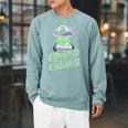 Abducted By A Good Book UFO Alien Reading Books Raglan Sleeve Sweatshirt Cardinal