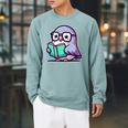 Adorable Book Lover Pigeon With Reading Glasses Cute Raglan Sleeve Sweatshirt Cardinal