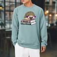Adorable Hedgehog Book Nerd Tee Shirt Raglan Sleeve Sweatshirt Cardinal