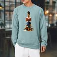 African American Woman Melanin Afro Girl Reading Book Raglan Sleeve Sweatshirt Cardinal
