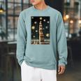 Astrologist Sitting On The Tower Of Stacked Up Books Starry Raglan Sleeve Sweatshirt Cardinal