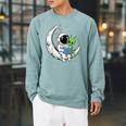 Astronaut Alien Reading Book Moon Space Raglan Sleeve Sweatshirt Cardinal