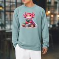 Axolotl Reading Bookworm Book Lovers Raglan Sleeve Sweatshirt Cardinal