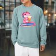 Axolotl With Strawberry Matcha And Books Raglan Sleeve Sweatshirt Cardinal