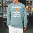Ban Fascism Save The Books Hands Off Resist Fascism Is Bad Raglan Sleeve Sweatshirt Cardinal