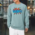Bang Comic Book Sound Effect Bubble Graphic Tee Shirt Raglan Sleeve Sweatshirt Cardinal
