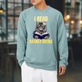 Banned Books Cat Reader Anti-Censorship Raglan Sleeve Sweatshirt Cardinal