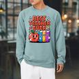 Best Teacher Ever Cute Apple Books School Classroom Vibes Raglan Sleeve Sweatshirt Cardinal
