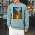 Bigfoot And Alien Reading Books Campfire Halloween Raglan Sleeve Sweatshirt Cardinal