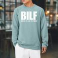 BILF Books I'd Like To Finish Humorous Book Lover Pun Raglan Sleeve Sweatshirt Cardinal