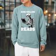 Bone-Chilling-Reads Skeleton Reading Bookworm Book Lovers Raglan Sleeve Sweatshirt Cardinal