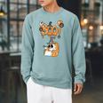 Boo Kids Book Lover Ghost Halloween Librarian Raglan Sleeve Sweatshirt Cardinal