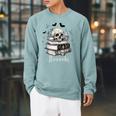 Boo Skeleton Skull Books Halloween Women School Teacher Kid Raglan Sleeve Sweatshirt Cardinal