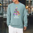 Book Christmas Tree Xmas Lights Librarian Merry Christmas Raglan Sleeve Sweatshirt Cardinal