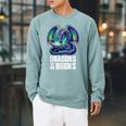 Book Dragons And Books Reading Lover Raglan Sleeve Sweatshirt Cardinal