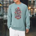 Book Fair Vibes Groovy 70s Retro School Librarian Raglan Sleeve Sweatshirt Cardinal