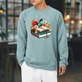 Book Flowers And Butterfly Beautiful Reading Reader Raglan Sleeve Sweatshirt Cardinal