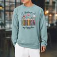 Book Lover Floral Reading Is My Happy Place Raglan Sleeve Sweatshirt Cardinal