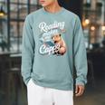Book Lover Reading Makes Me Cappy Pun Capybara Reading Raglan Sleeve Sweatshirt Cardinal