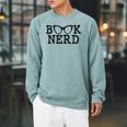 BOOK NERD Glasses Reading Lover Bookworm Teacher Quote Women Raglan Sleeve Sweatshirt Cardinal