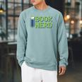 Book Nerd Pixel Retro Reading Bibliophile Gamer Raglan Sleeve Sweatshirt Cardinal