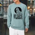 Book Reading Book Easily Distracted By Cats And Books Raglan Sleeve Sweatshirt Cardinal