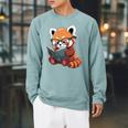 Book Reading Red Panda Reader Animal Cute Red Panda Premium Tri-Blend Raglan Sleeve Sweatshirt Cardinal